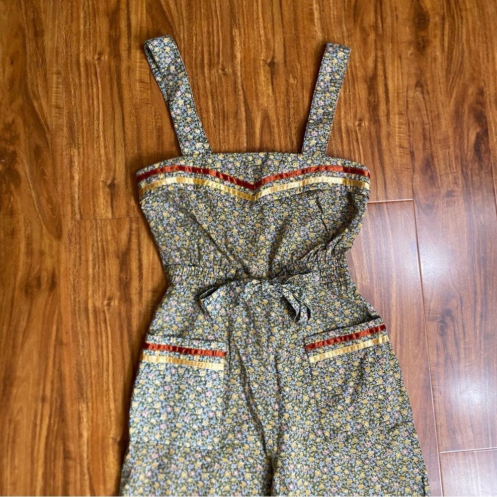 Vintage Young Eduardian by Arpeja Green Floral Wide Leg Pant Jumpsuit XS Boho - Picture 3 of 15